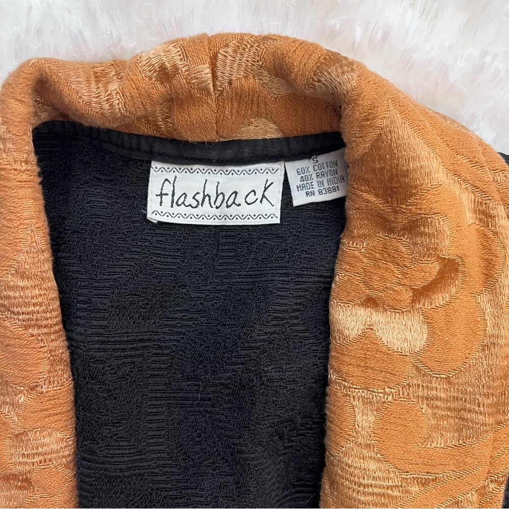 Vintage “Flashback” Black and Orange Patchwork Emboidered Cardigan Jacket - Picture 2 of 5